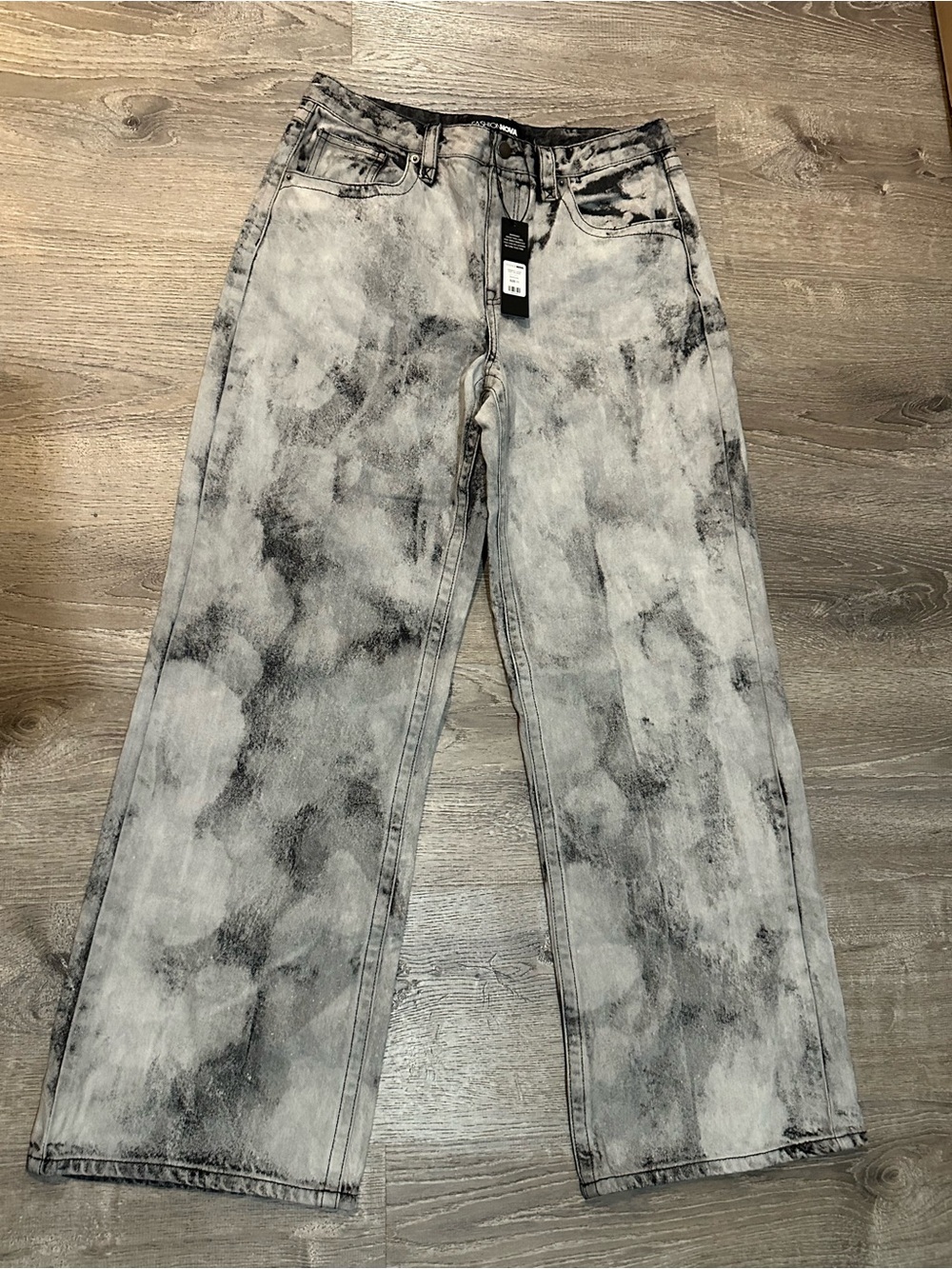 Fashion Nova Women's Black & Gray Acid Wash Straight Leg Jeans